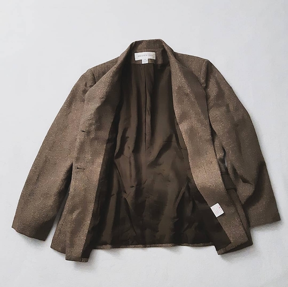 JONES NEW Y Brown Wool Blend Gold Metallic Jacket - Picture 7 of 11